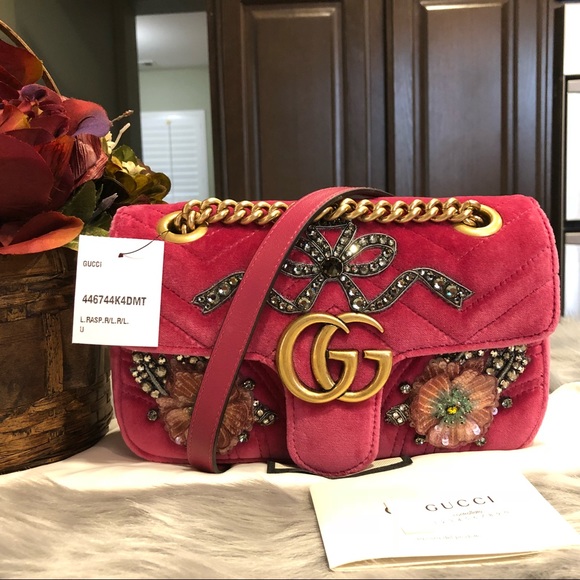 Gucci Handbags - ❤️SOLD❤️Gucci marmont pink velvet embroidered bag